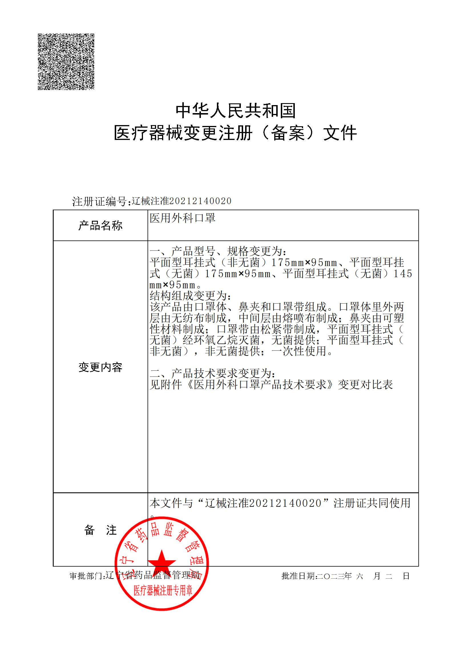 Medical device registration certificate