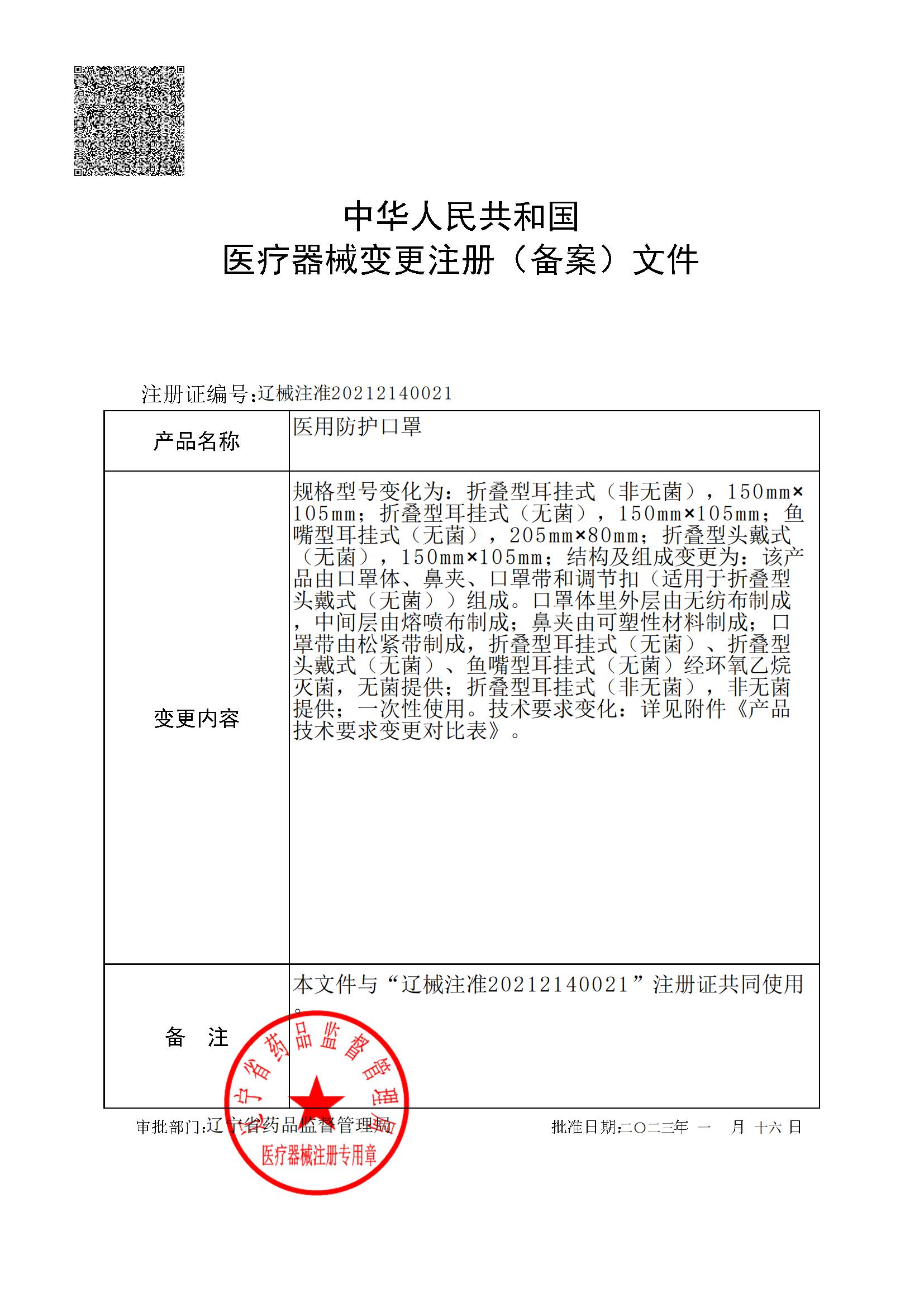 Medical device registration certificate