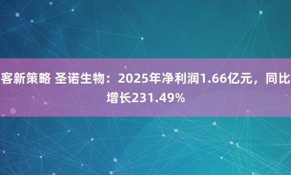 客新策略 圣诺生物：2025年净利润1.66亿元，同比增长231.49%